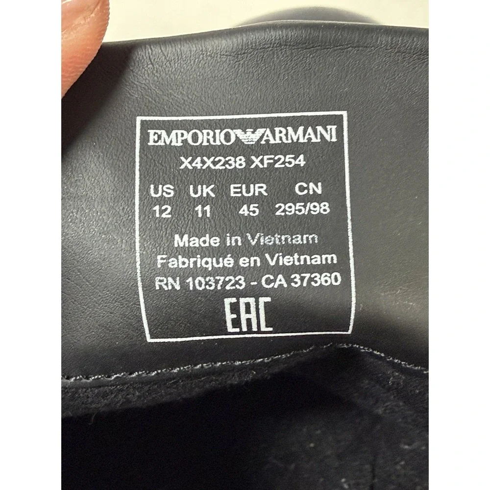 Emporio Armani low-top sneakers, night blue leather w/a debossed eagle logo, M12